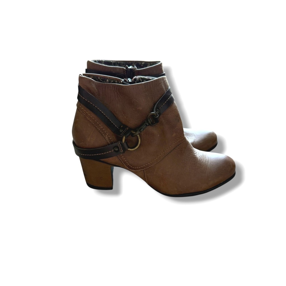 Hush Puppies Boots Kids 4.5 Brown Leather Harness Ankle Booties Block Heel